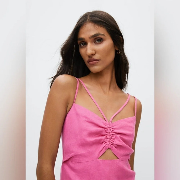 MANGO 100% Linen Elegant Pink Strappy Dress - Picture 4 of 8